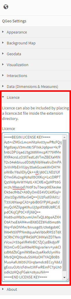 QGeo properties license panel